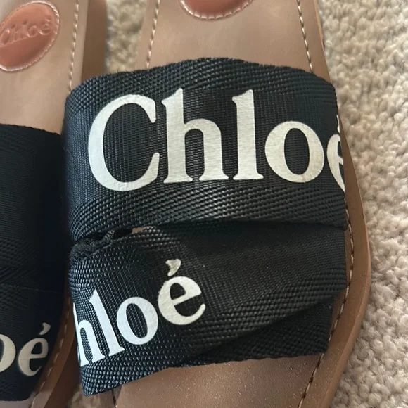 Chloe Black and Tan Slide Sandals - Picture 7 of 8